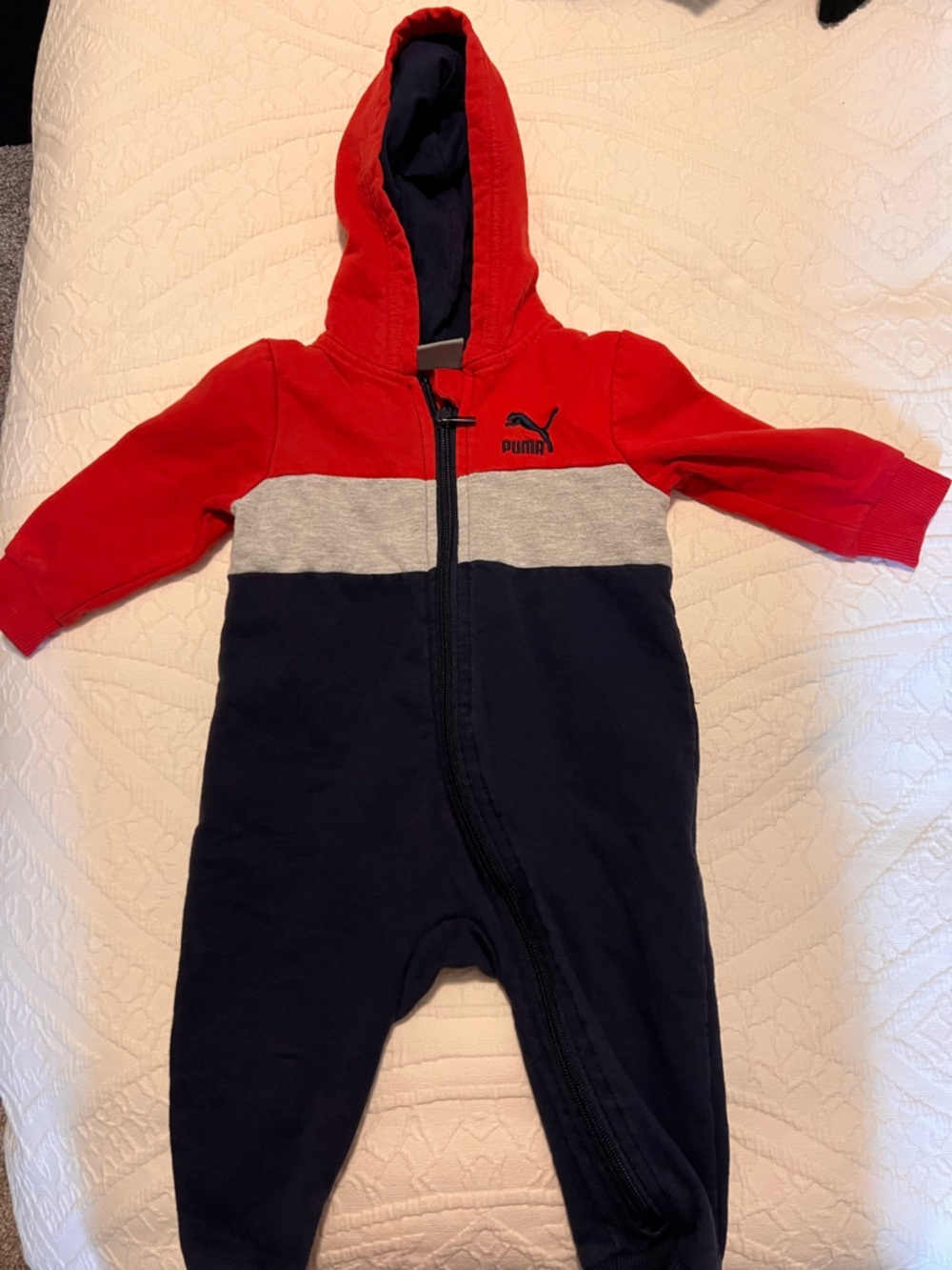 Puma Red and Navy Infant Zip Romper